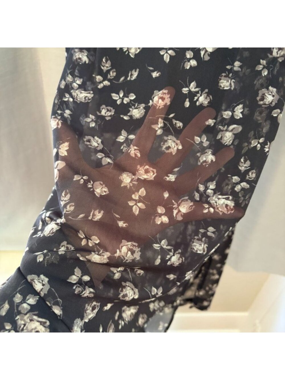 Gap Mesh Midi Dress Black Floral Print Long Sleeve Size L - Picture 12 of 12